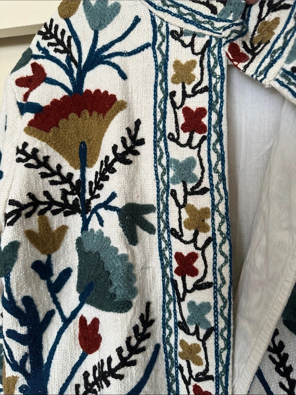 Embroidered Floral Jacket in White & Multicolor - Picture 3 of 4